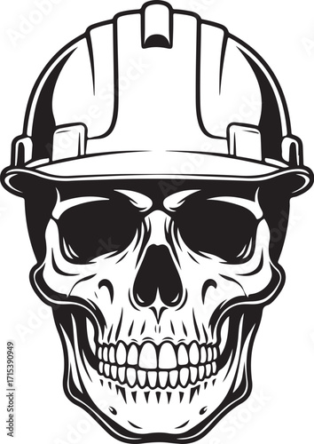 Skull wearing hard hat monochromatic graphic silhouette