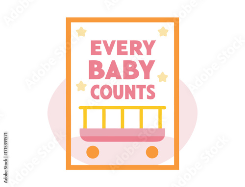 Adorable baby nursery poster depicting pink cradle and stars emphasizing child safety