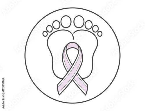 Infant loss awareness graphic with baby footprints and awareness ribbon vector