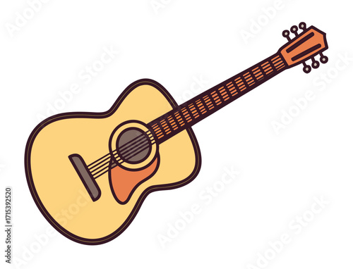 Acoustic guitar illustration with six strings and brown and yellow colors