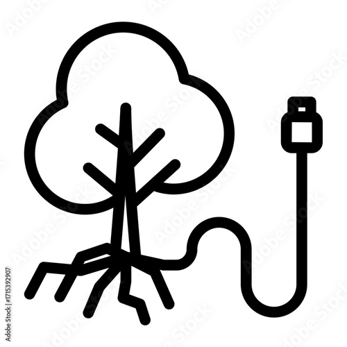Tree with charger cable icon for mindful tech-nature balance