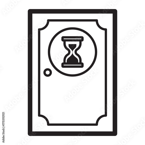 Door with hourglass icon for digital time-out habit