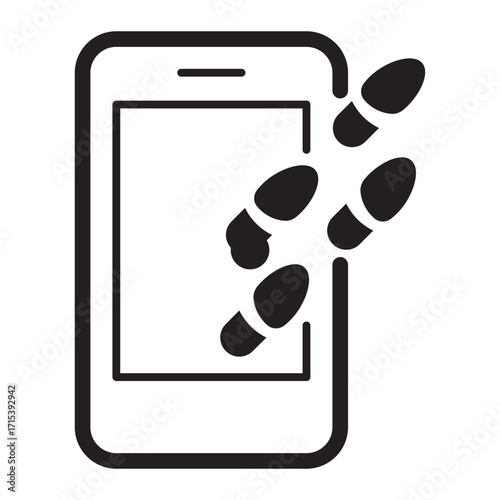 Smartphone with footprints icon for conscious digital path