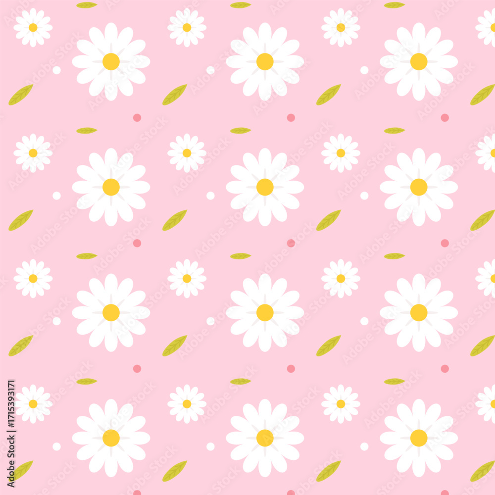 Obraz premium Seamless pattern wild daisies on pink pastel background