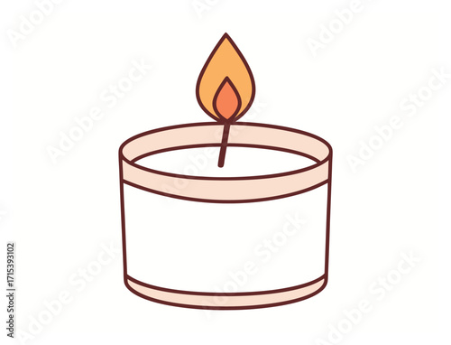 Burning candle illustration for aromatherapy and relaxation with warm light effect