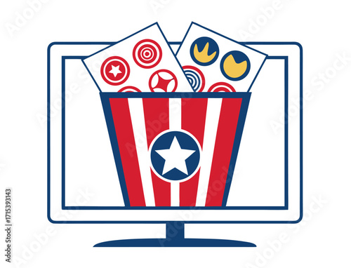 Online games and entertainment concept with monitor and vintage style container