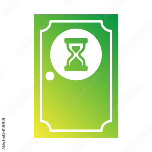 Door with hourglass flat gradient icon for digital time-out habit