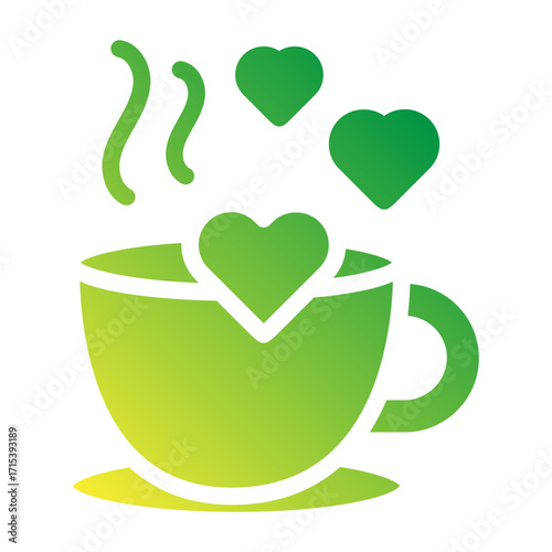 Coffee cup with hearts flat gradient icon for mindful break and joy