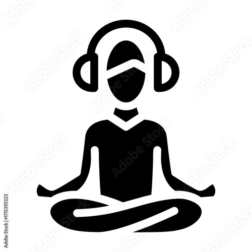 Meditation yoga glyph icon with headphones for mindful relaxation