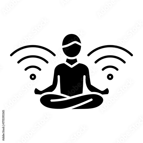 Meditation yoga glyph icon with waves for calm relaxation