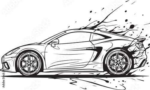 Dynamic sports car ink splash effect silhouette