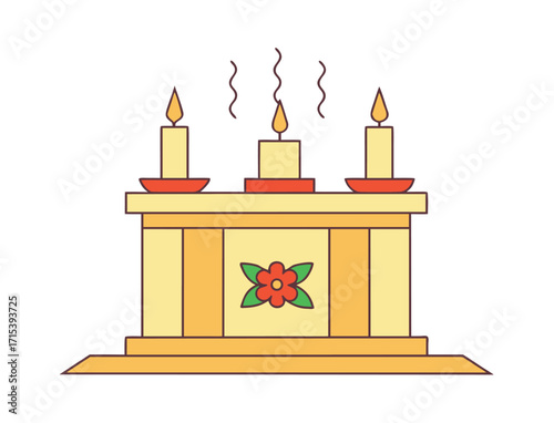 Offering table with lit candles and floral decoration illustration vector
