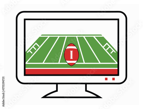Watching football game on tv with field and ball in the screen