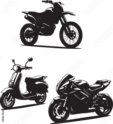 Silhouettes of motorcycles and scooter silhouette