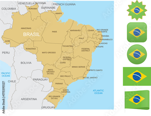 Brazil Map And Flags vector.eps