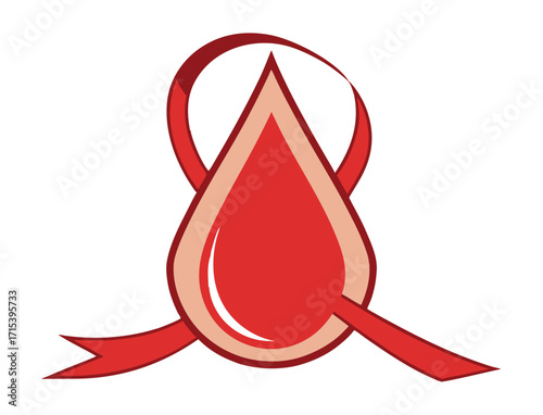 Red ribbon and stylized blood drop for donation and awareness promotion