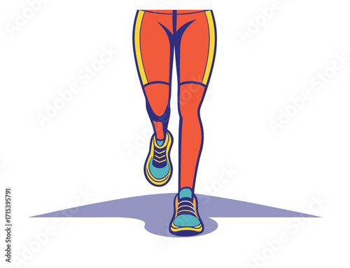 Illustration of running legs in orange leggings and colorful sport shoes