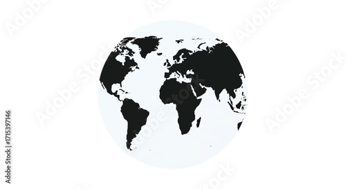 Minimal black and white globe illustration showing world map silhouette, simple design for navigation, travel, and infographic concepts.