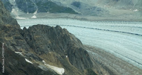 Flying above river formed by the melting waters of a glacier in Denali National Park, Alaska.