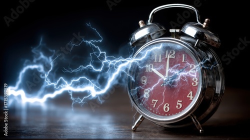Unique clock with lightning motif symbolizing token-enabled fibonacci re-entry timing predictor icon concept