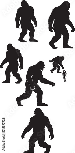 Bigfoot silhouette collection different poses silhouette