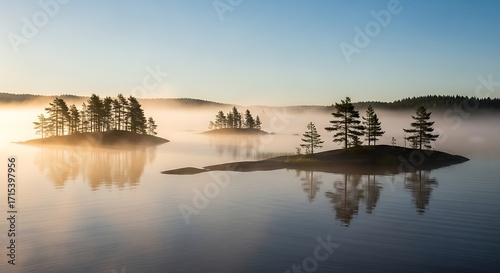 Misty Sunrise Over Islands.
