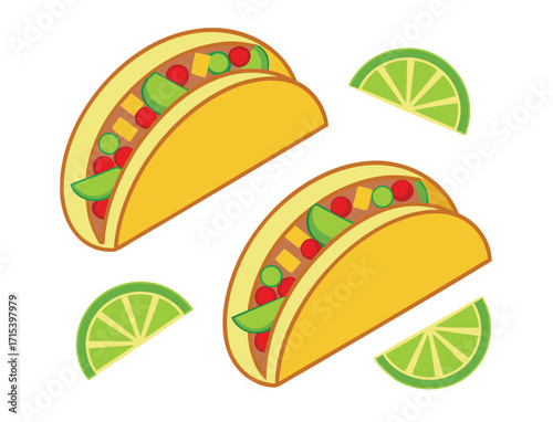 Delicious Tacos with Fresh Lime Slices on a White Background Illustration