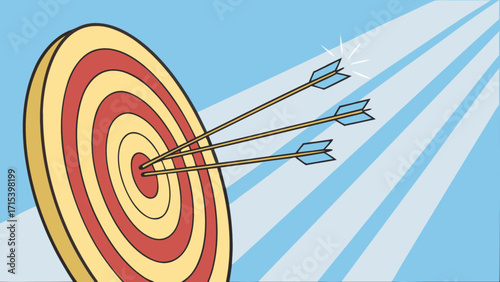 Archery target with arrows bullseye success aiming games and sports concept illustration design