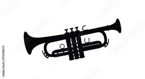 A simple black silhouette of a brass trumpet musical instrument