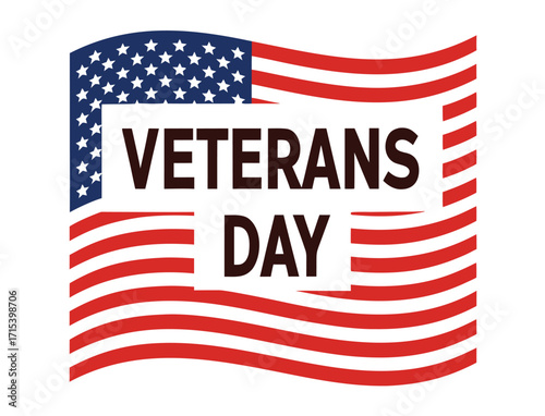 Veterans Day illustration with American flag waving for a patriotic holiday celebration