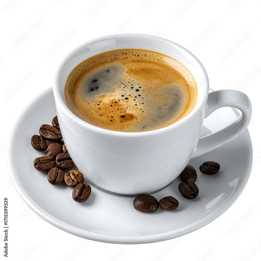 Obraz premium A cup of dark coffee with coffee beans
