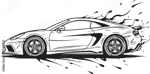 Speeding sports car dynamic ink sketch silhouette