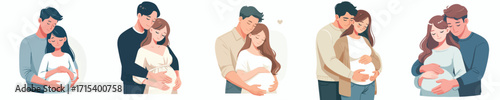 vector of a pregnant woman hugged by her husband