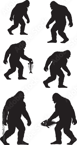 Bigfoot silhouettes various poses collection silhouette