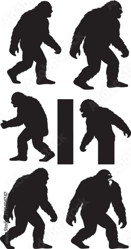 Bigfoot silhouettes walking and standing poses silhouette