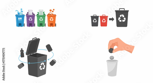 Recycling Bins and Waste Disposal Process.
