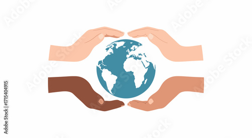 Diverse Hands Gently Cupping the Planet Earth.
