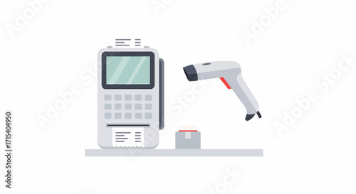 Point of Sale System with Barcode Scanner and Box.