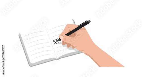 Hand Marking Checklist in Notebook with Pen.