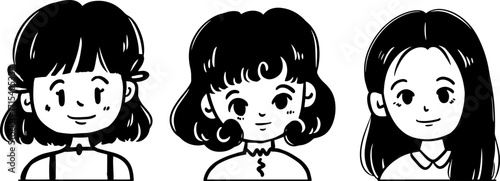 Three cute cartoon girls