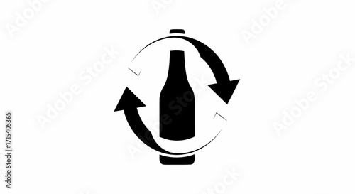 Black silhouette icon of a bottle with circular recycling arrows representing environmental conservation.