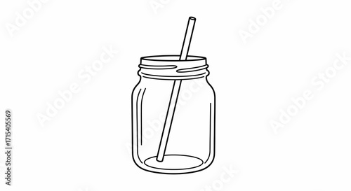 Simple Line Drawing of a Mason Jar with Straw.