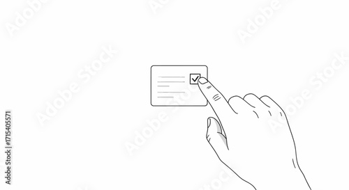 Minimalist illustration of a finger selecting a checked box on a document.