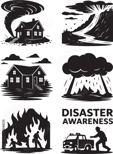 Natural disaster icons saving lives and homes