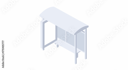 Isometric Illustration of a Modern Public Bus Shelter with Bench and Advertisement Panels.