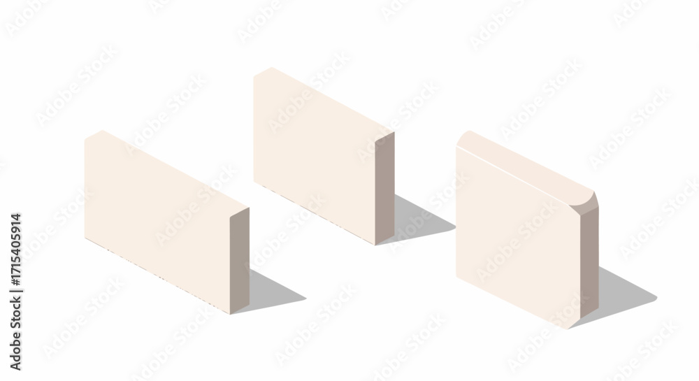 Fototapeta premium Isometric Light Beige Rectangular Blocks with Shadows One Rounded Edge.