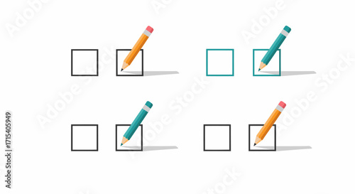 Pencils marking checkboxes in a survey or checklist.