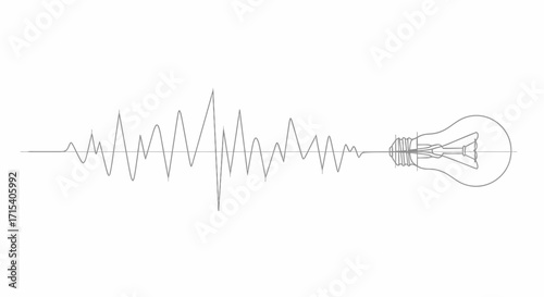 Conceptual line art of a sound wave transforming into a light bulb.