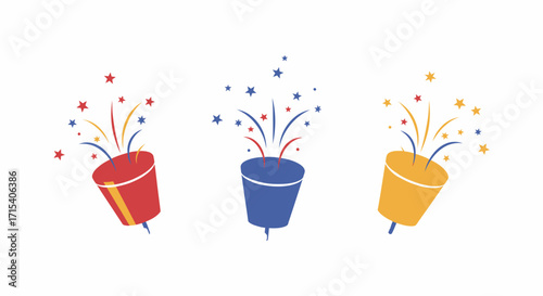 Colorful Party Poppers with Festive Fireworks.