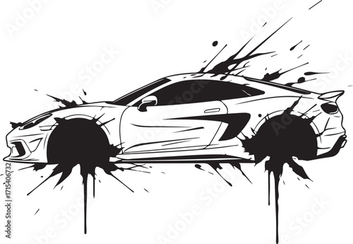 Dynamic sports car splatter art silhouette